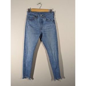 Levi's 501 Premium Denim Blue Mid Rise Raw Hem Skinny Jeans Women Size 27